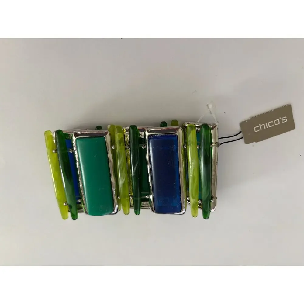 CHICO'S Chunky Stretchy Lucite Bracelet Green Blue New